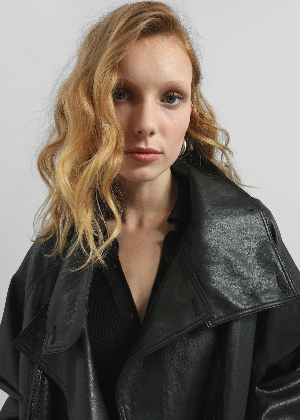 Amunta Faux Leather Trench Jacket - Black