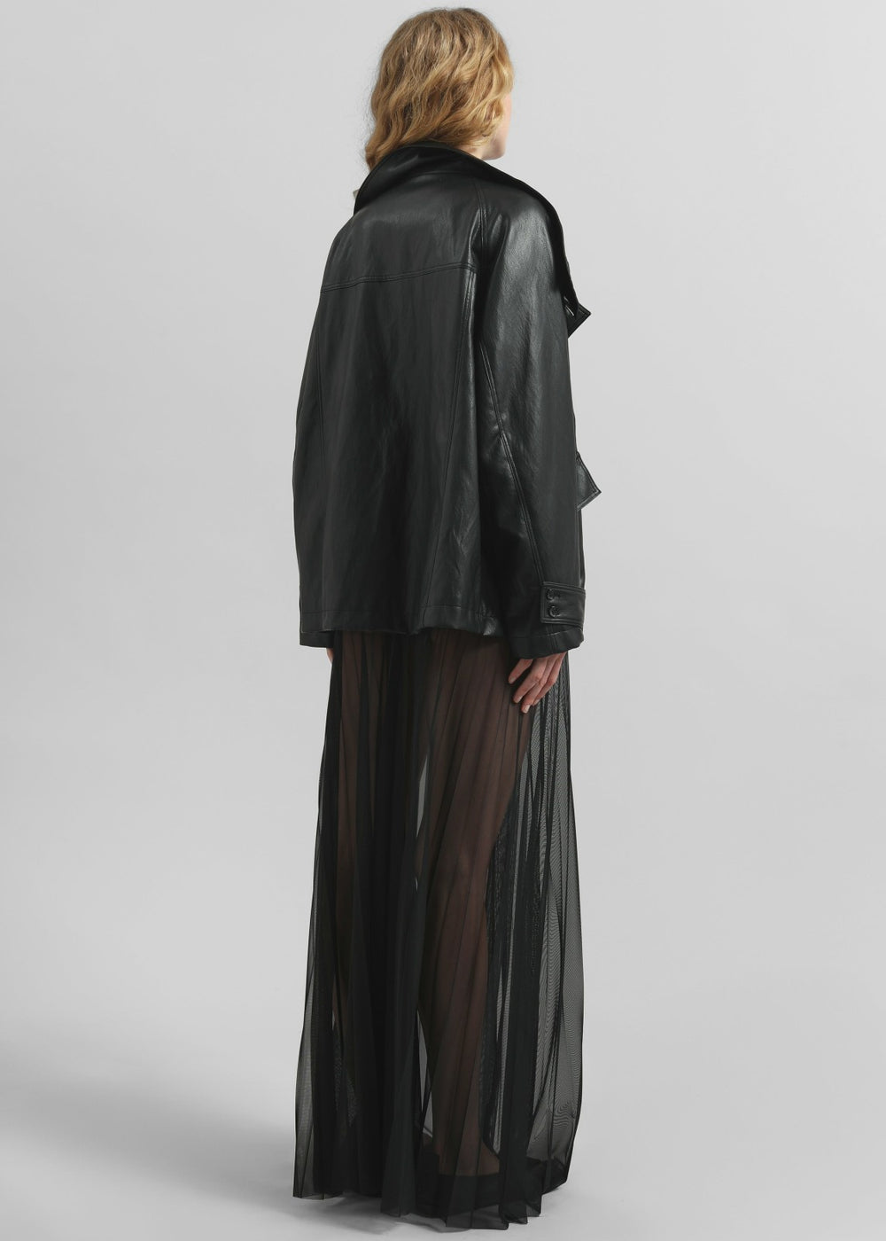 Amunta Faux Leather Trench Jacket - Black
