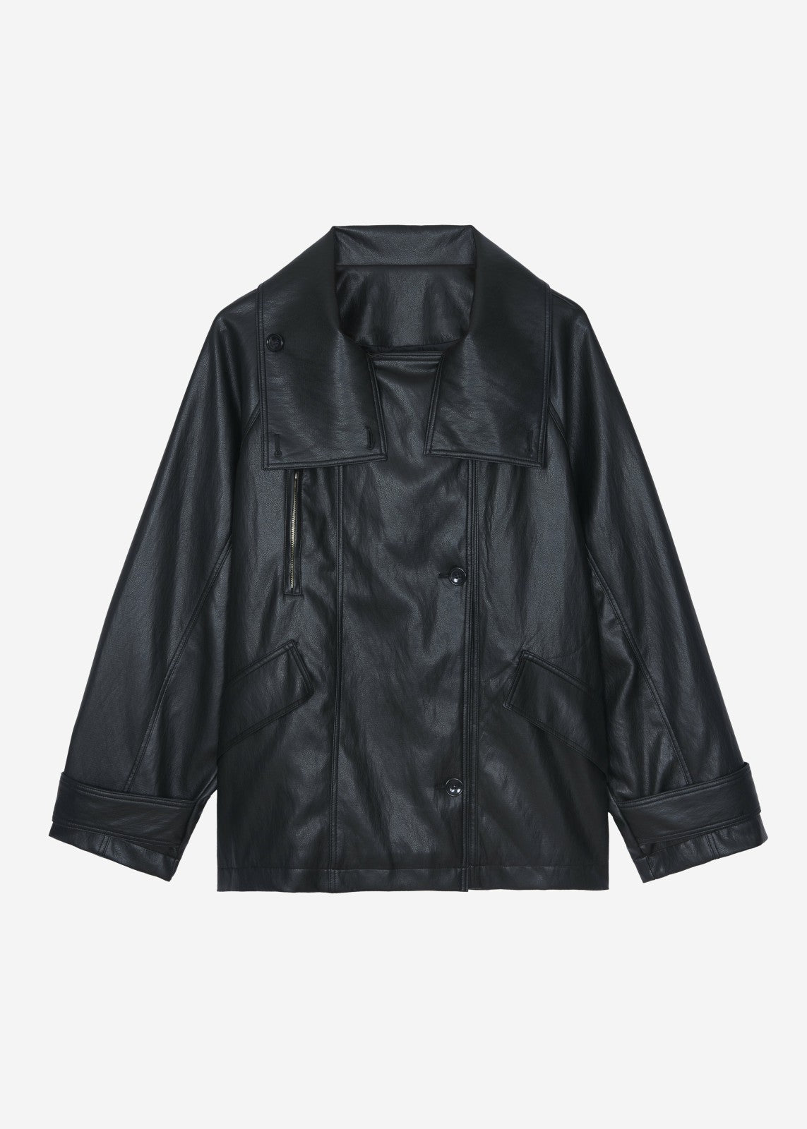 Amunta Faux Leather Trench Jacket - Black