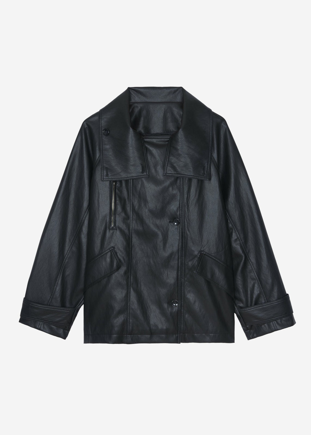 Amunta Faux Leather Trench Jacket - Black