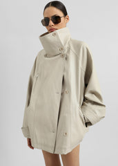 Amunta Faux Leather Trench Jacket - Light Beige