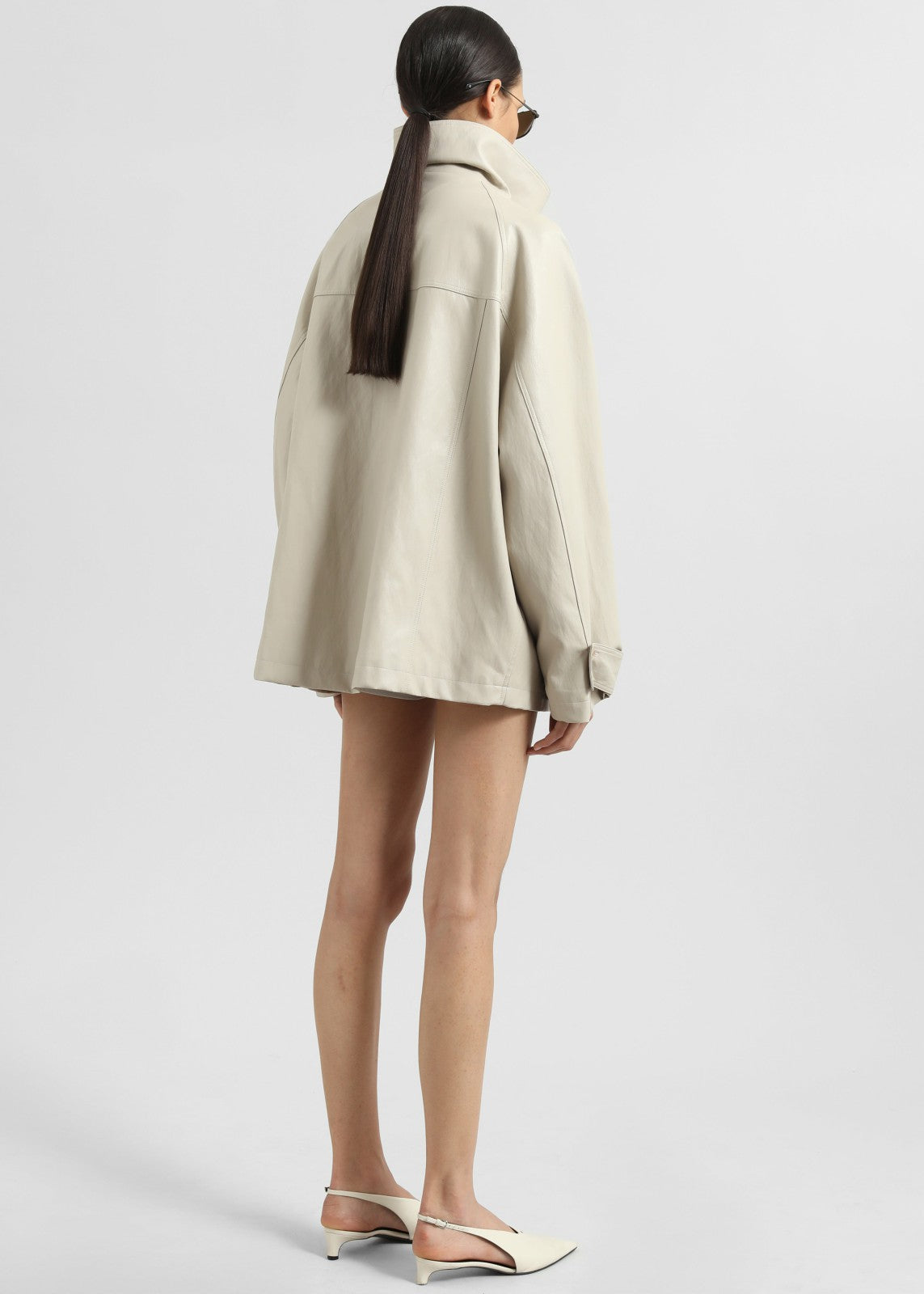 Amunta Faux Leather Trench Jacket - Light Beige