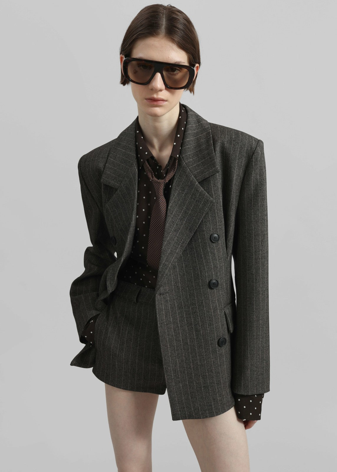 Tenby Striped Cinched Blazer - Brown Melange