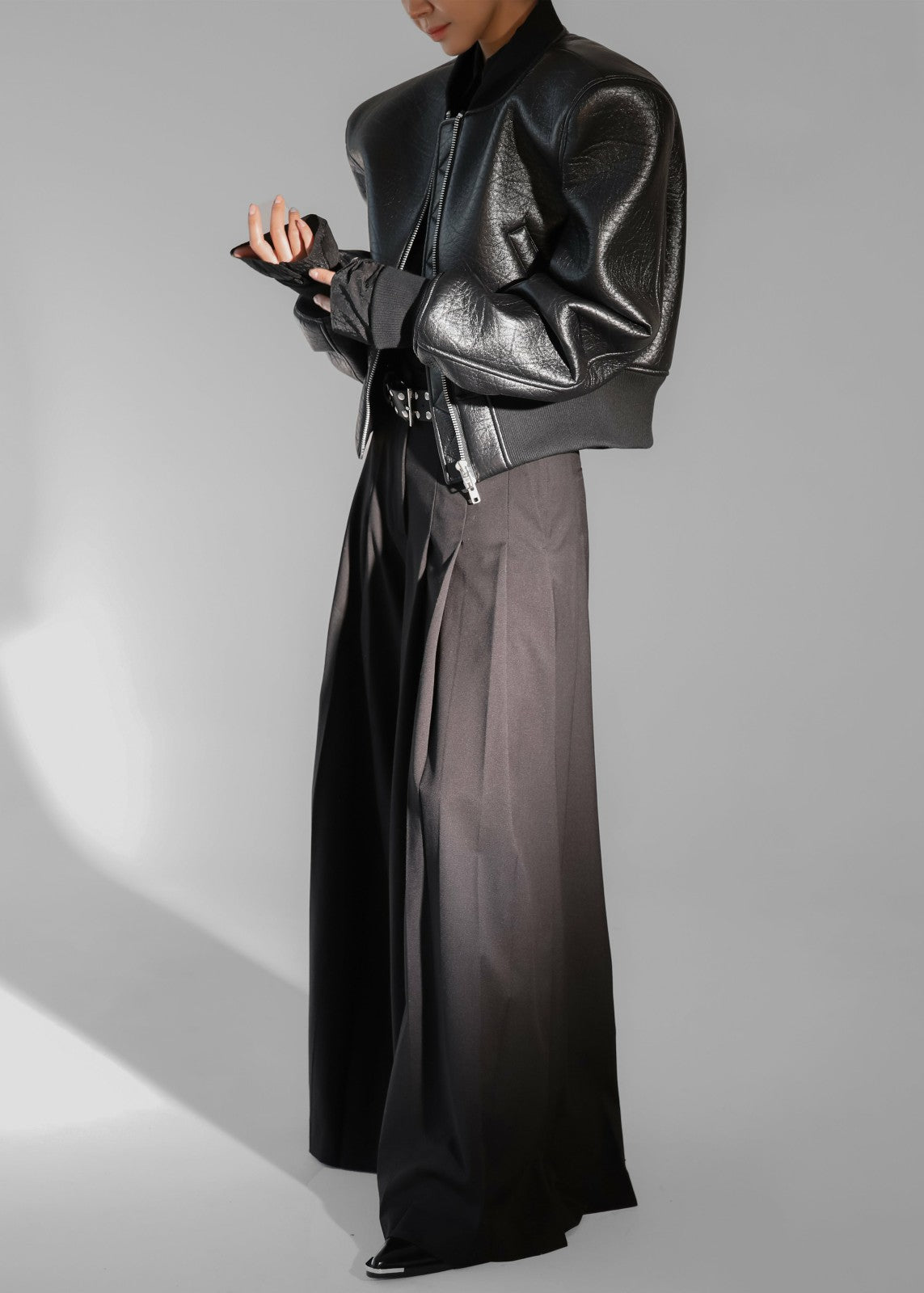 Glane Faux Leather Bomber Jacket - Black