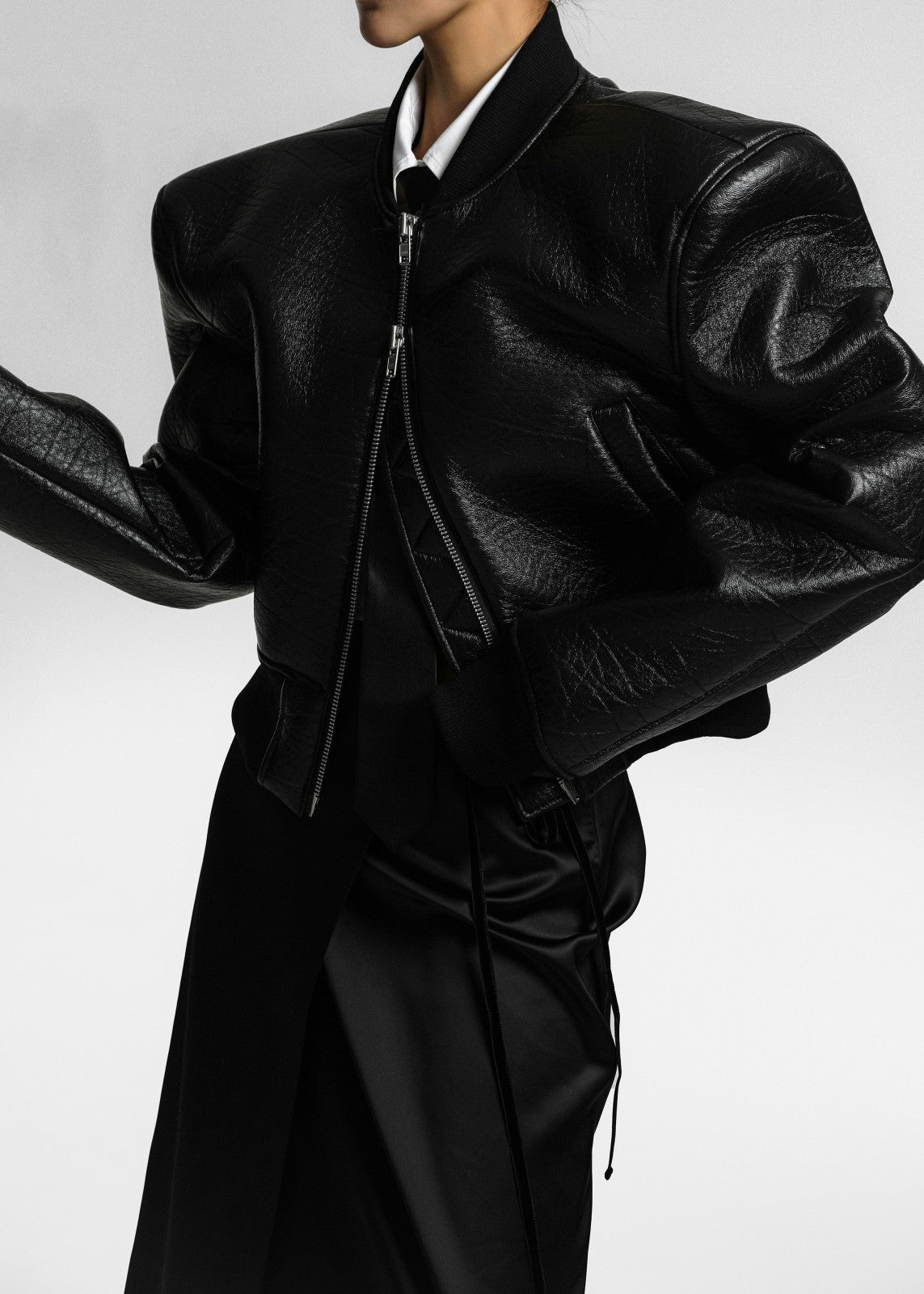 Glane Faux Leather Bomber Jacket - Black