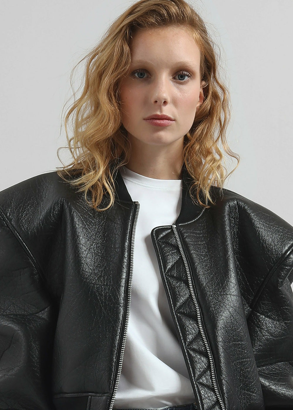 Glane Faux Leather Bomber Jacket - Black