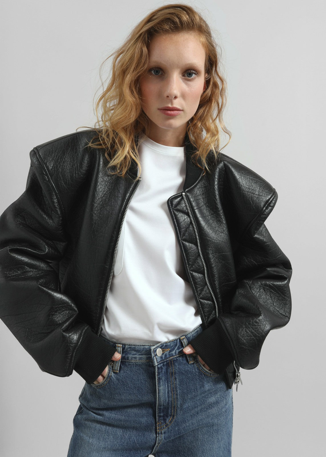Glane Faux Leather Bomber Jacket - Black