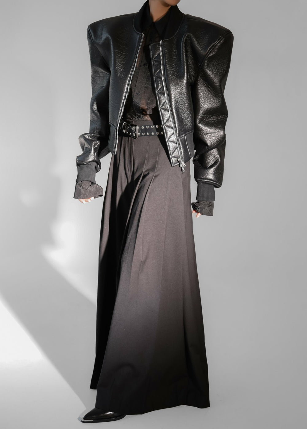 Glane Faux Leather Bomber Jacket - Black