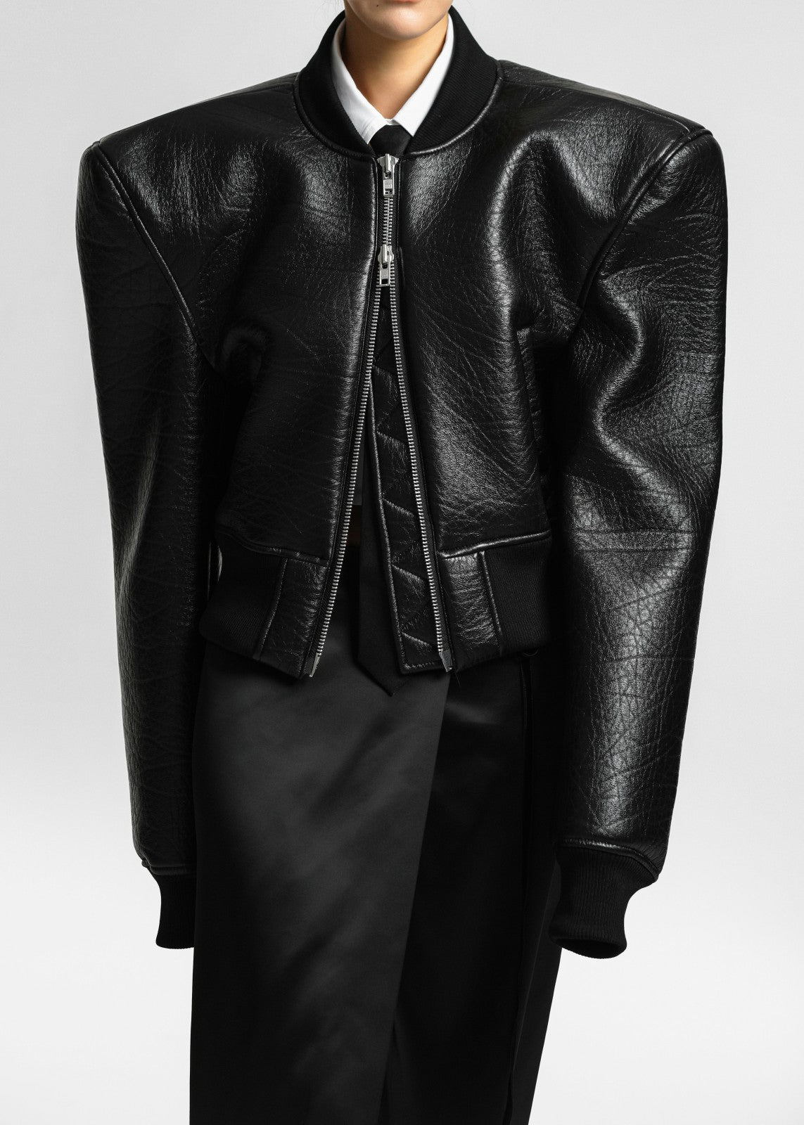 Glane Faux Leather Bomber Jacket - Black