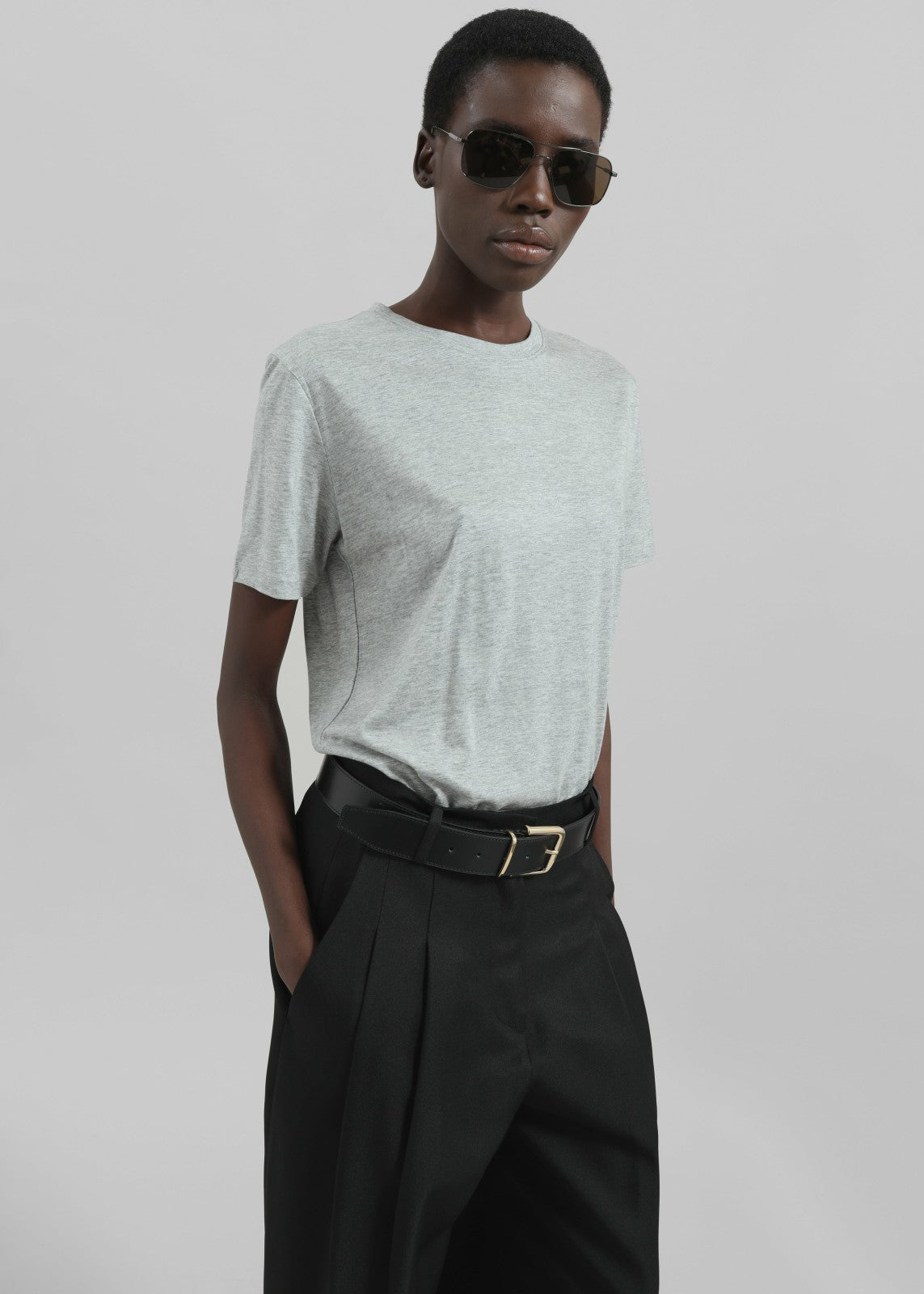 Amal Fluid Tee - Grey Melange