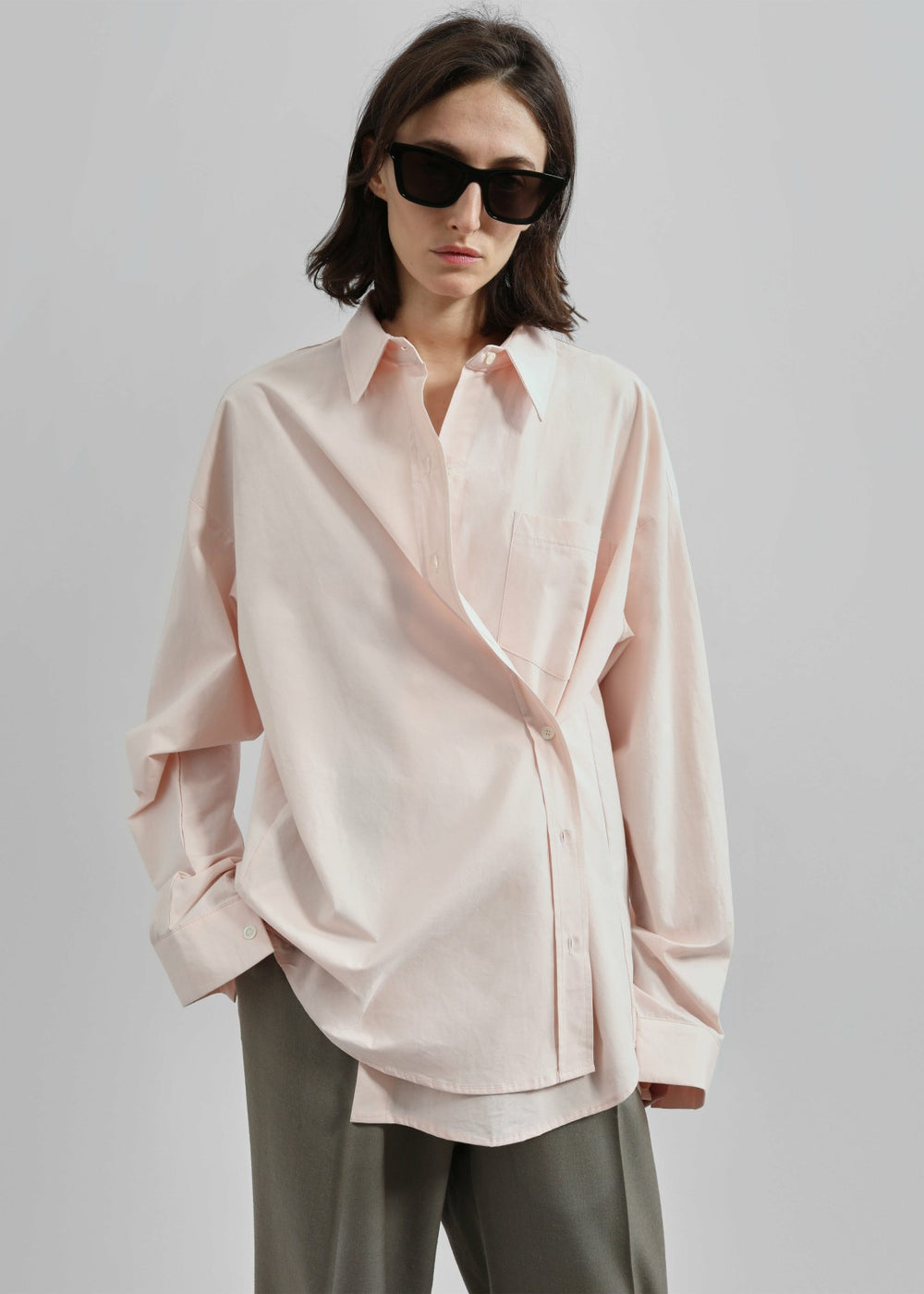 Volda Asymmetric Button-Up Shirt - Pink