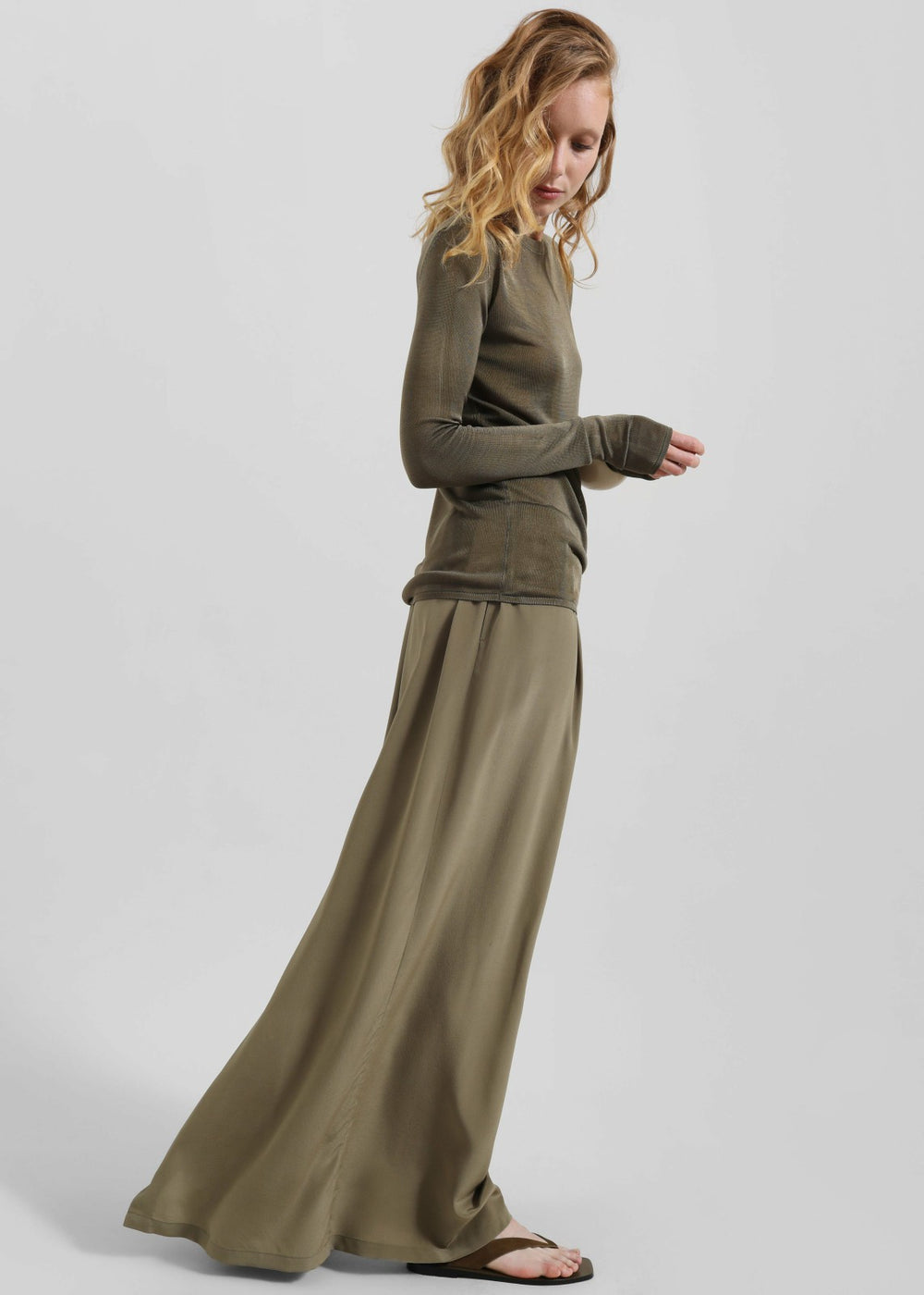 Sibena Silk Maxi Skirt - Khaki