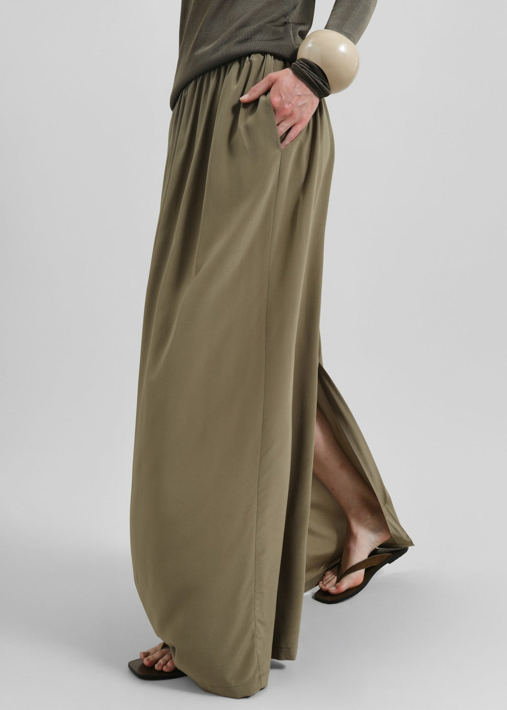 Sibena Silk Maxi Skirt - Khaki