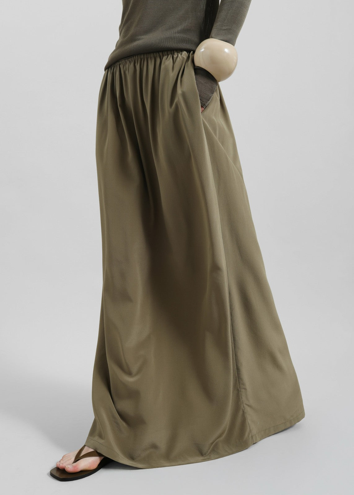 Sibena Silk Maxi Skirt - Khaki