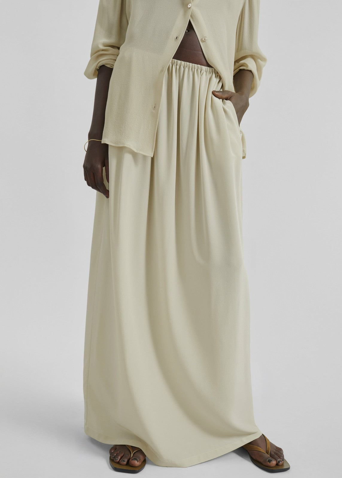 Sibena Silk Maxi Skirt - Cement