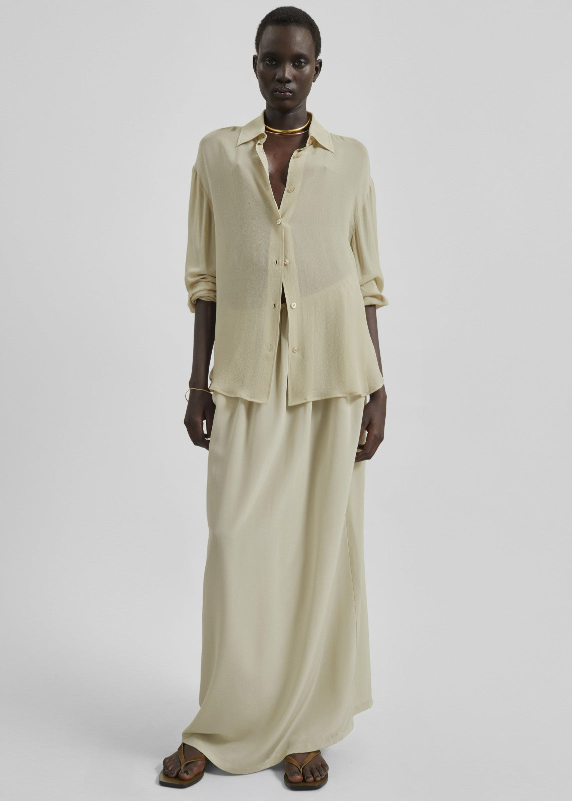 Sibena Silk Maxi Skirt - Cement