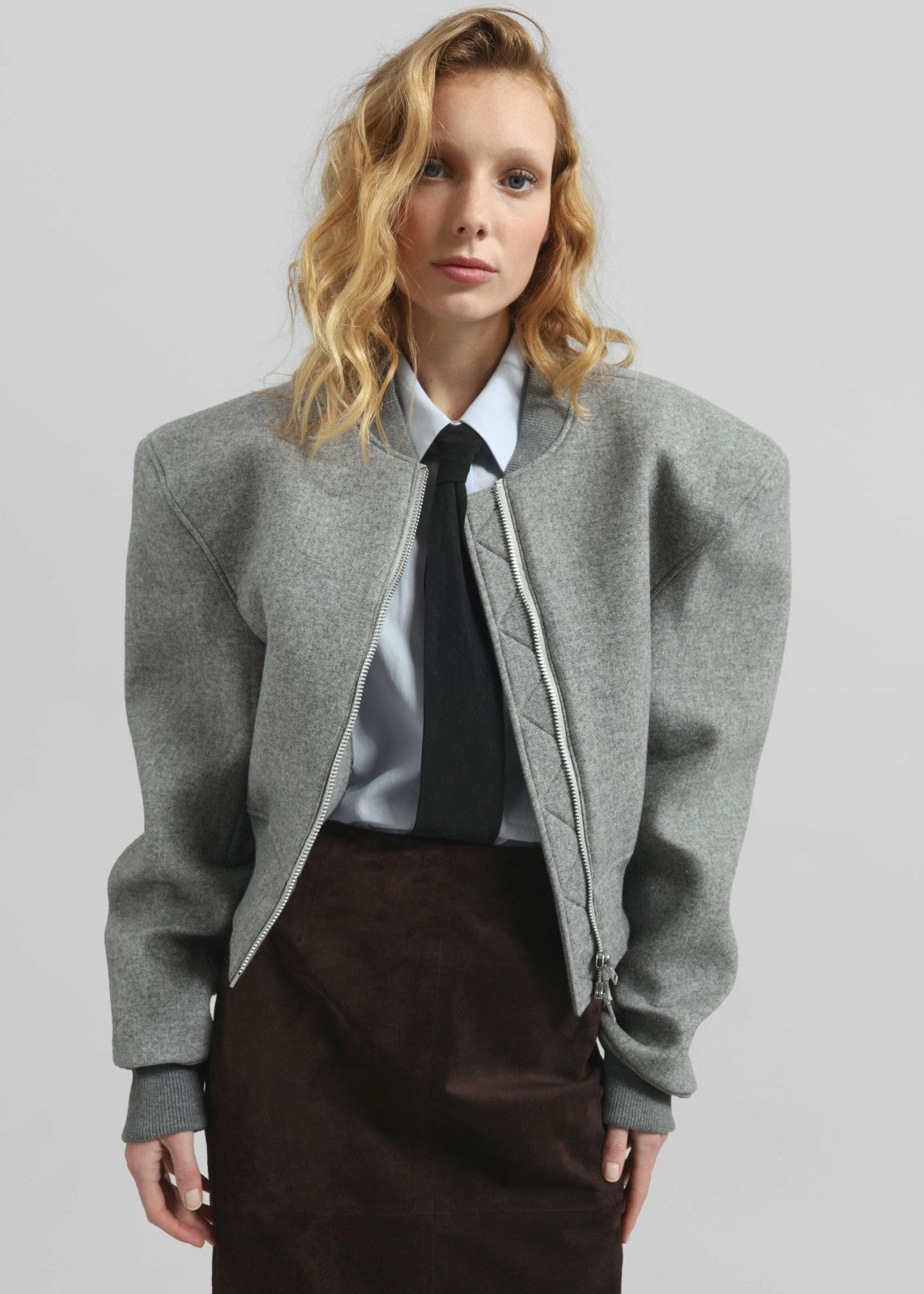 Glane Padded Wool Bomber Jacket - Grey Melange