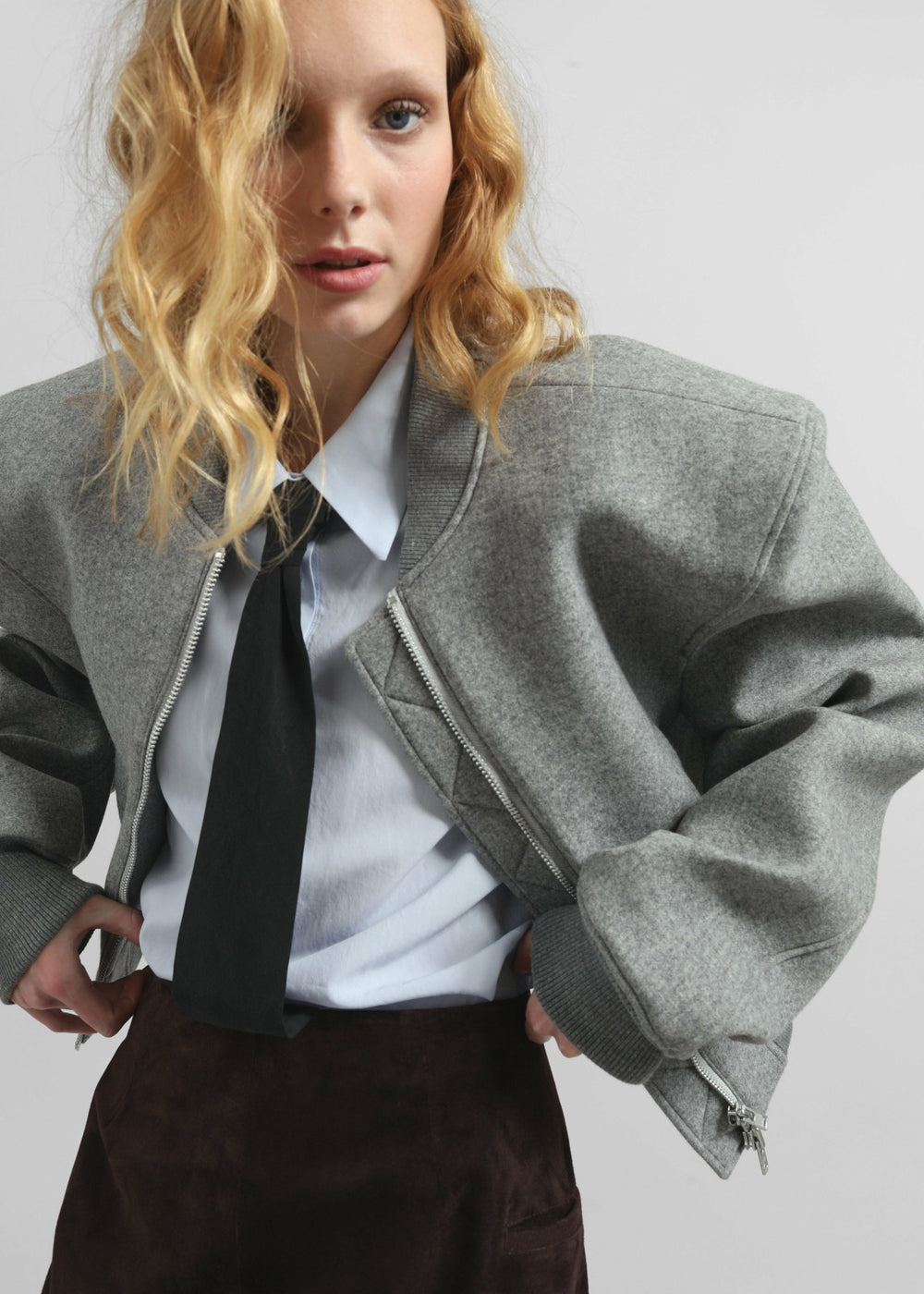 Glane Padded Wool Bomber Jacket - Grey Melange
