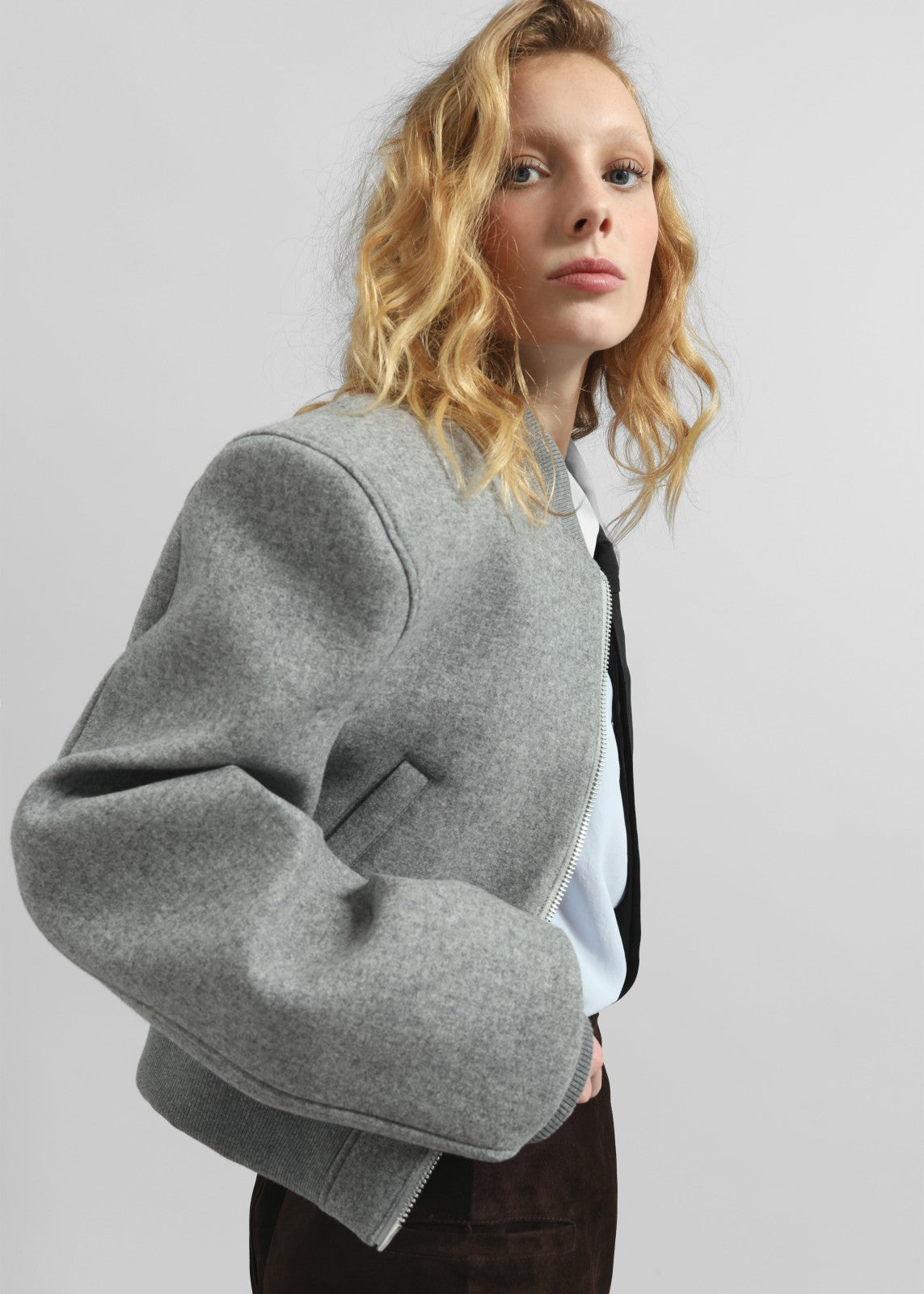 Glane Padded Wool Bomber Jacket - Grey Melange