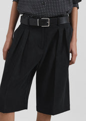 Bilbao Pleated Linen Bermuda Shorts - Black