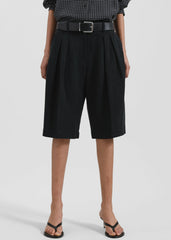 Bilbao Pleated Linen Bermuda Shorts - Black