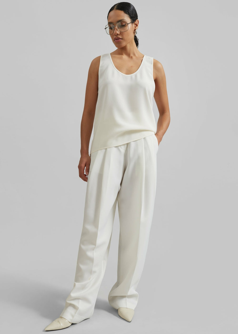 Gelso Pleated Twill Trousers - White