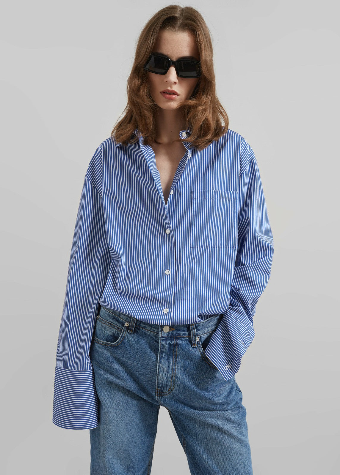 Anvers Striped Cotton Button Up Shirt - Blue/White Stripe
