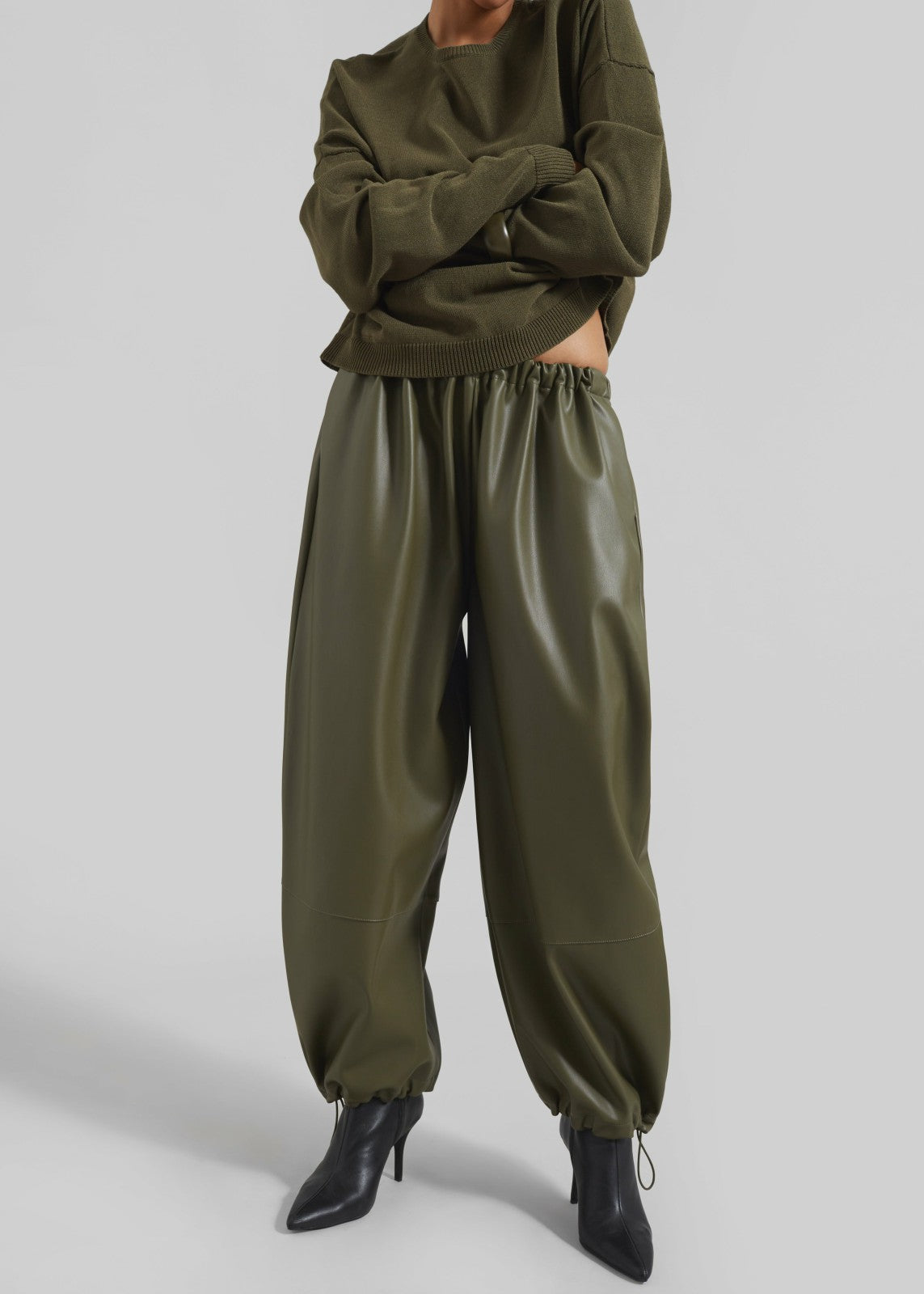 Briar Faux Leather Balloon Pants - Khaki