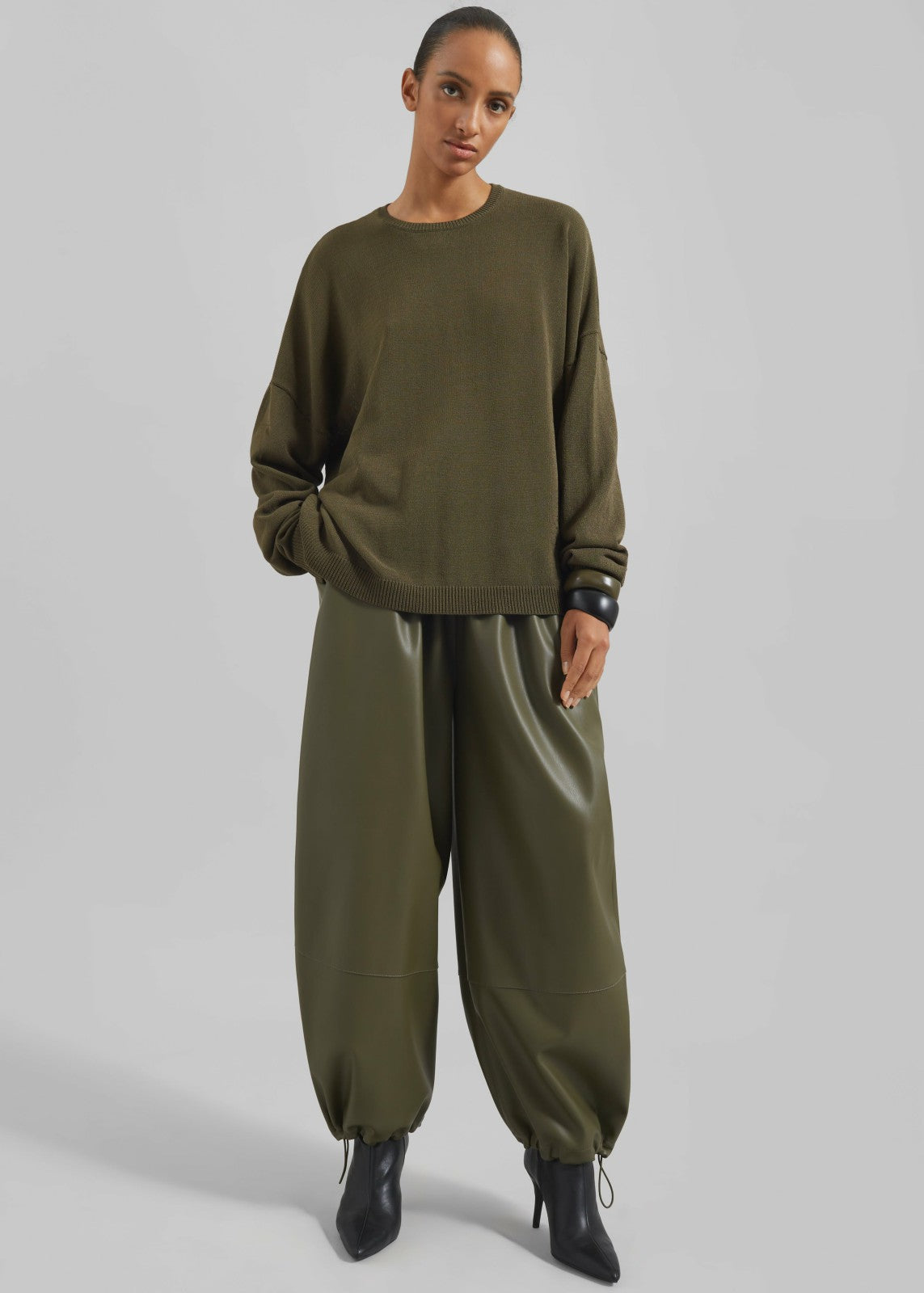 Briar Faux Leather Balloon Pants - Khaki