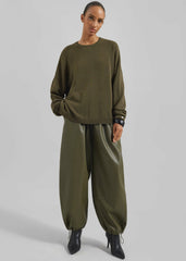 Briar Faux Leather Balloon Pants - Khaki