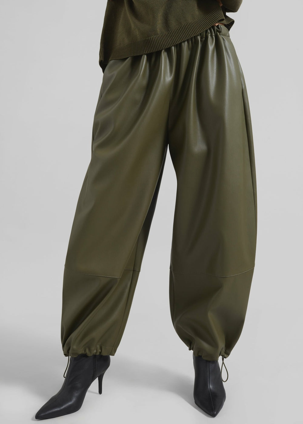 Briar Faux Leather Balloon Pants - Khaki