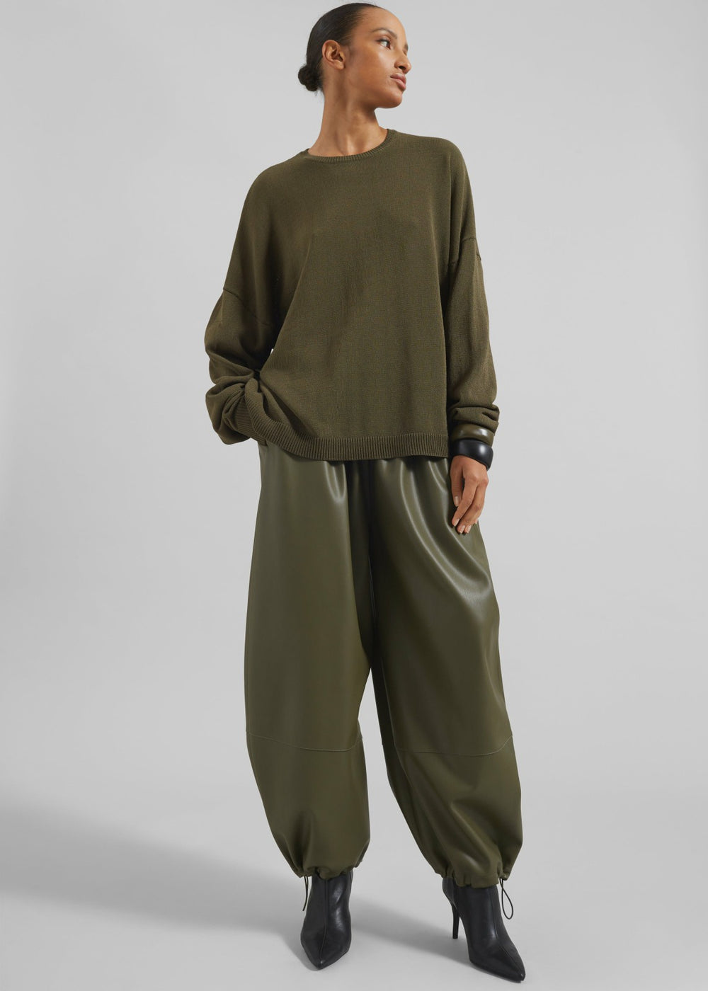 Briar Faux Leather Balloon Pants - Khaki