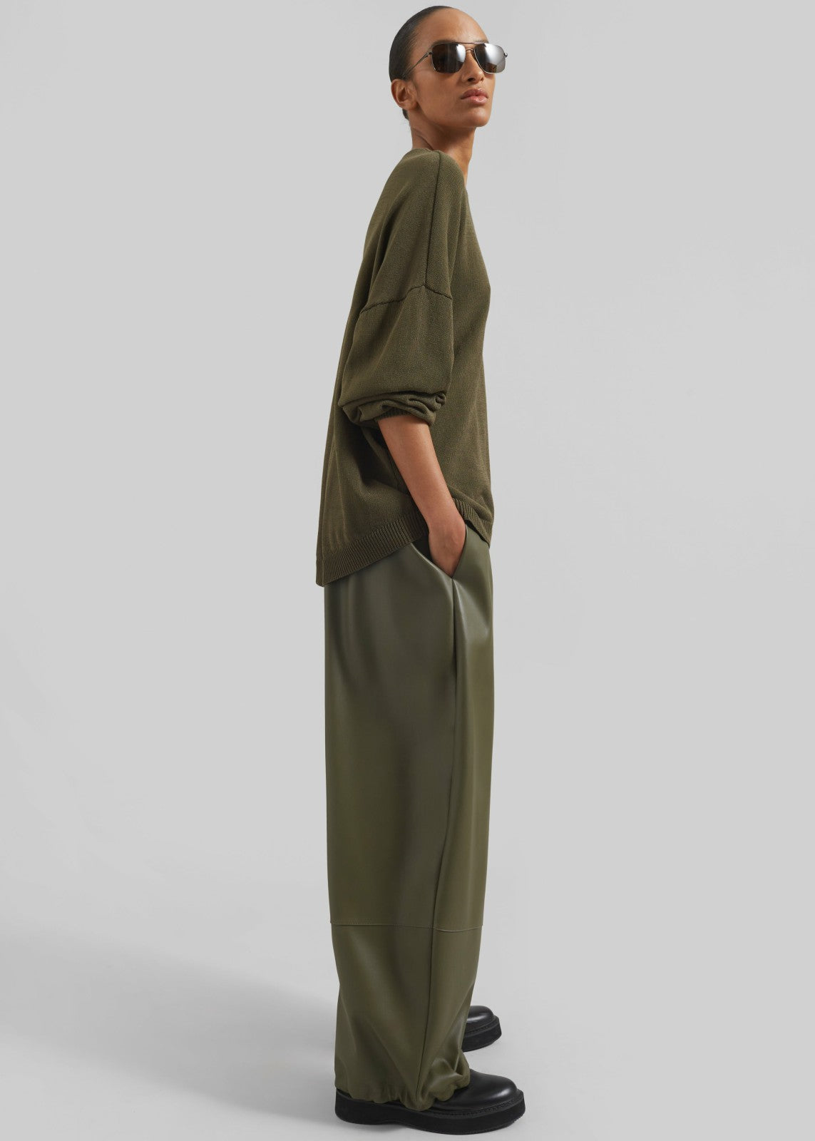 Briar Faux Leather Balloon Pants - Khaki
