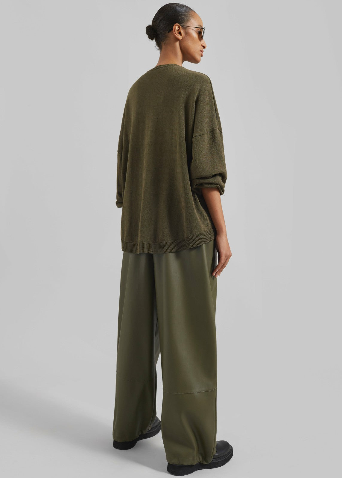 Briar Faux Leather Balloon Pants - Khaki