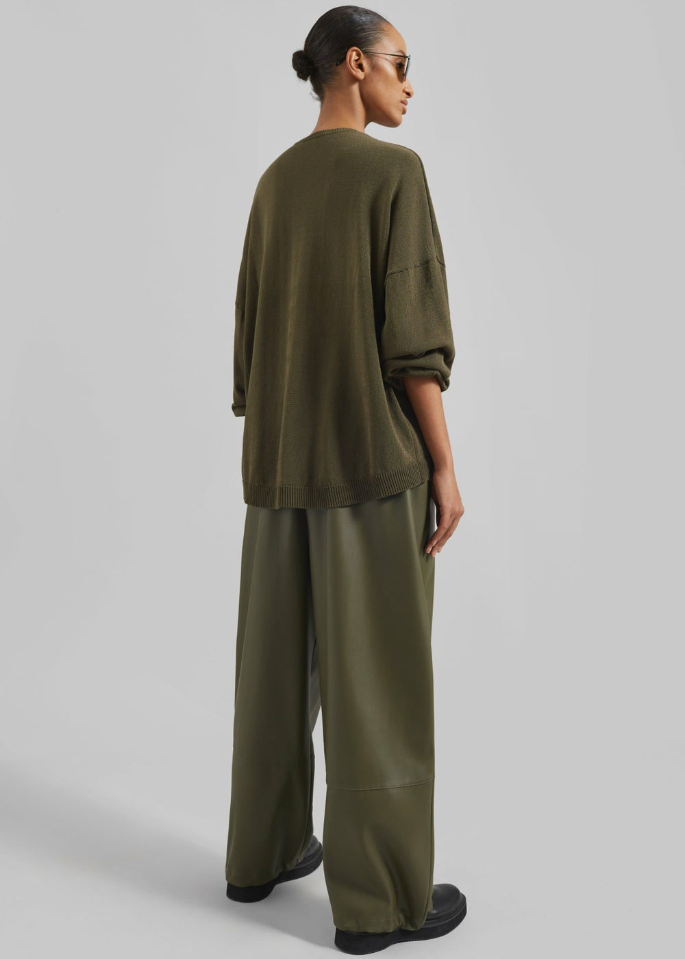 Briar Faux Leather Balloon Pants - Khaki