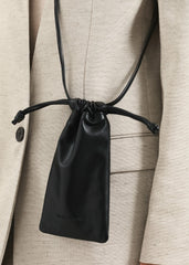 Lyon Drawstring Leather Pouch - Black
