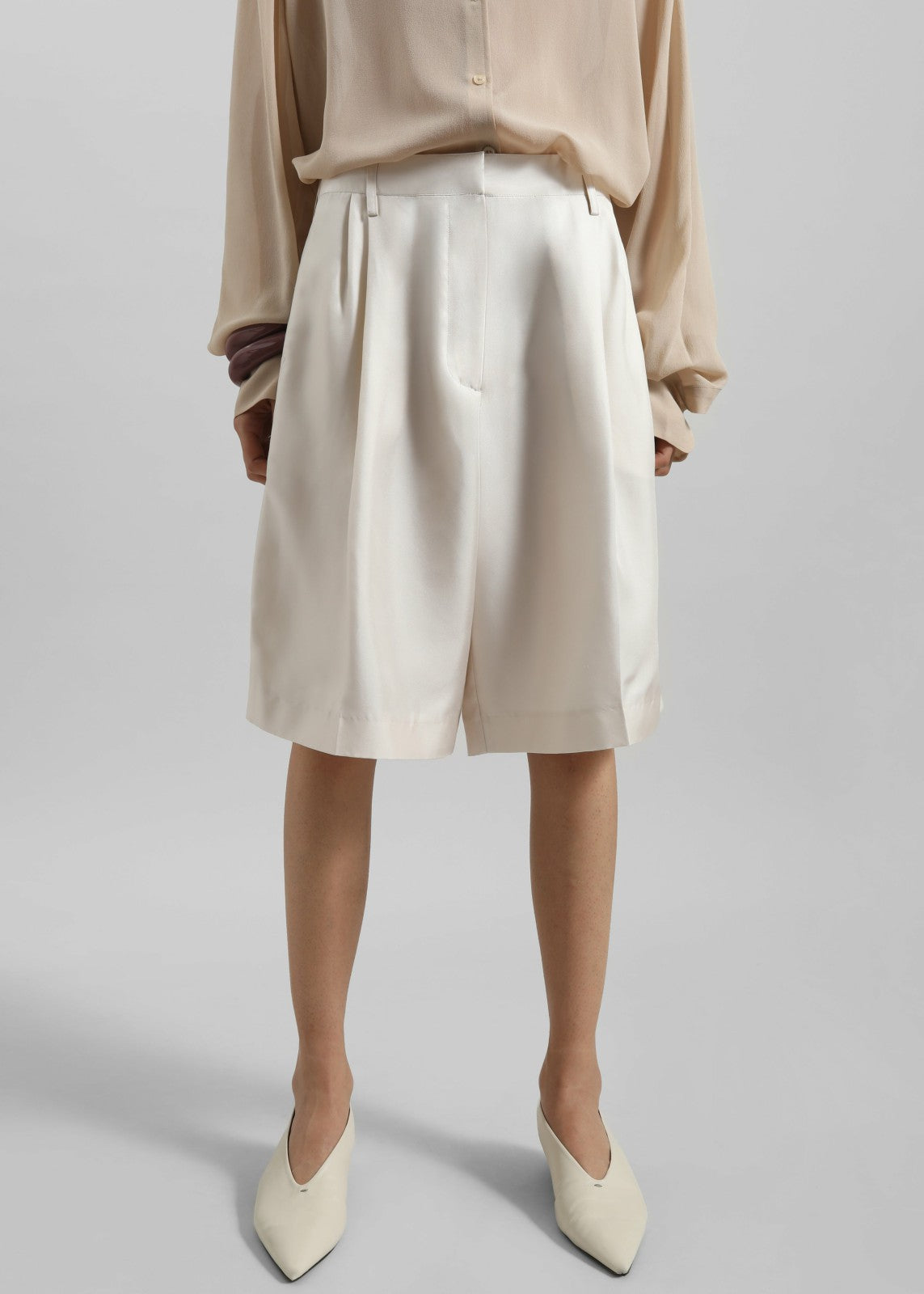 Marfa Pleated Silk Bermuda Shorts - Ivory