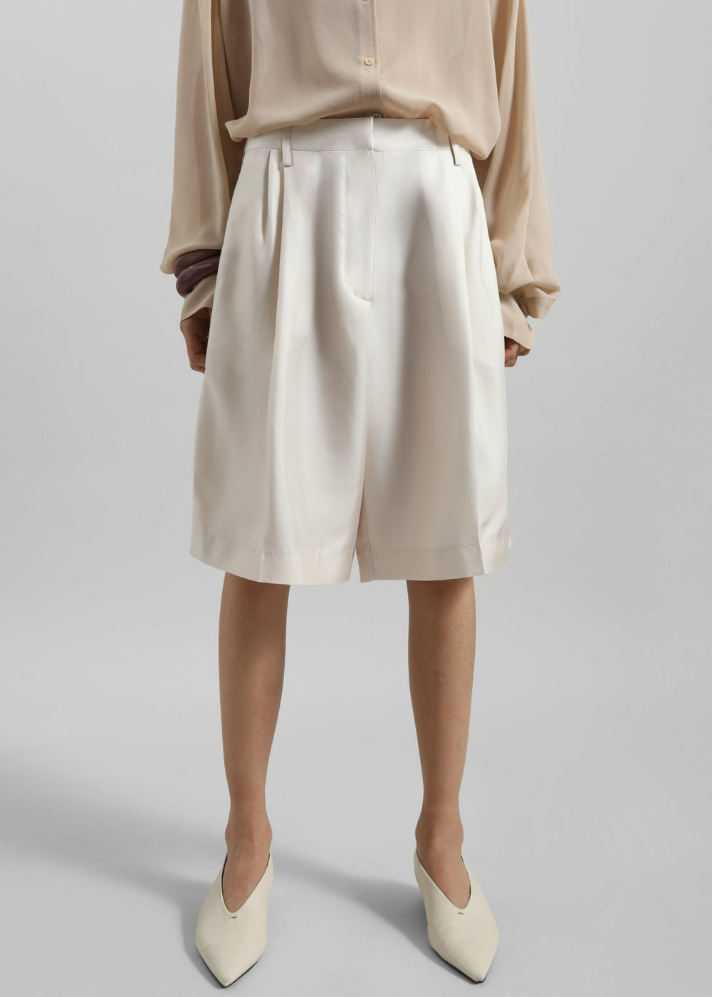 Marfa Pleated Silk Bermuda Shorts - Ivory