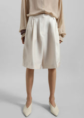 Marfa Pleated Silk Bermuda Shorts - Ivory