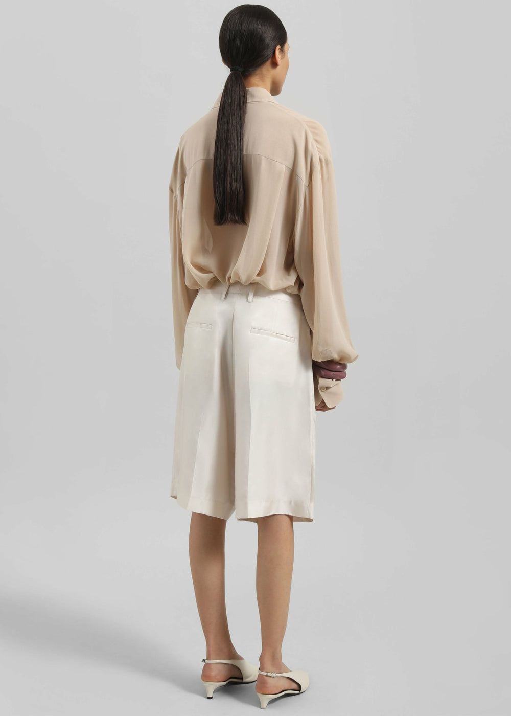 Marfa Pleated Silk Bermuda Shorts - Ivory