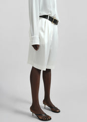 Marfa Pleated Satin Bermuda Shorts - White