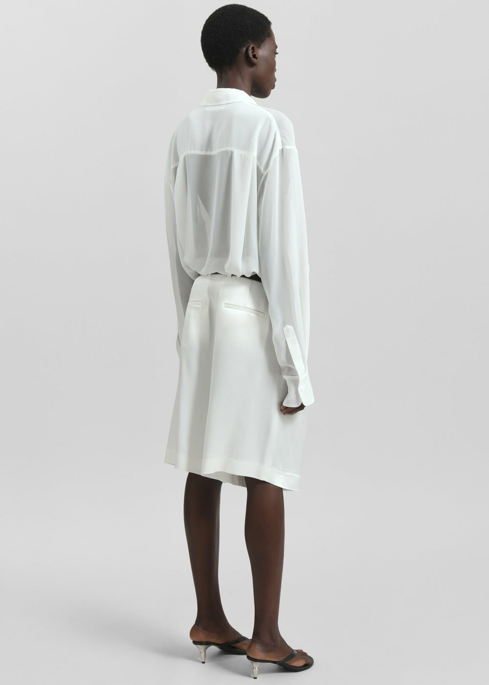Marfa Pleated Satin Bermuda Shorts - White