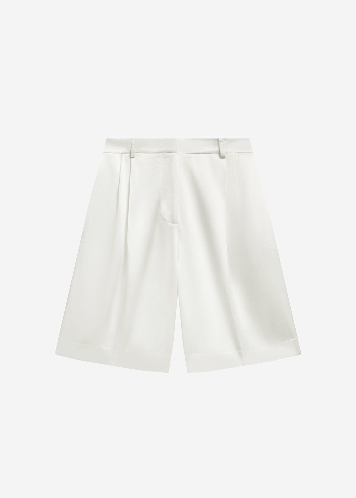 Marfa Pleated Satin Bermuda Shorts - White