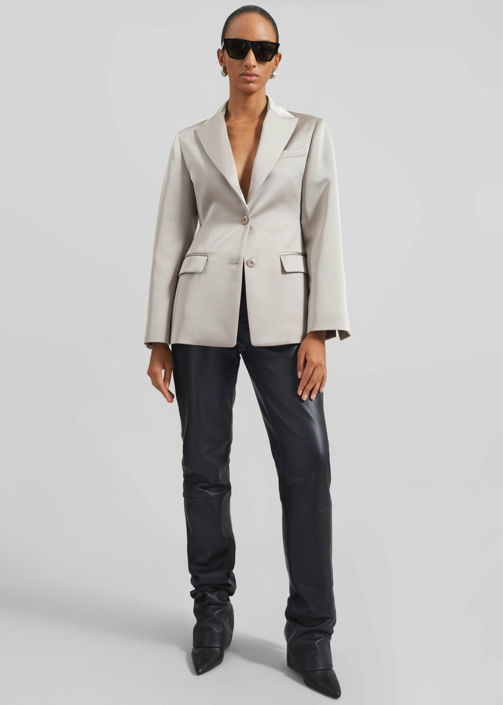 Colette Hourglass Satin Blazer - Light Taupe