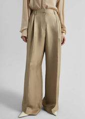 Marfa Pleated Silk Trousers - Beige