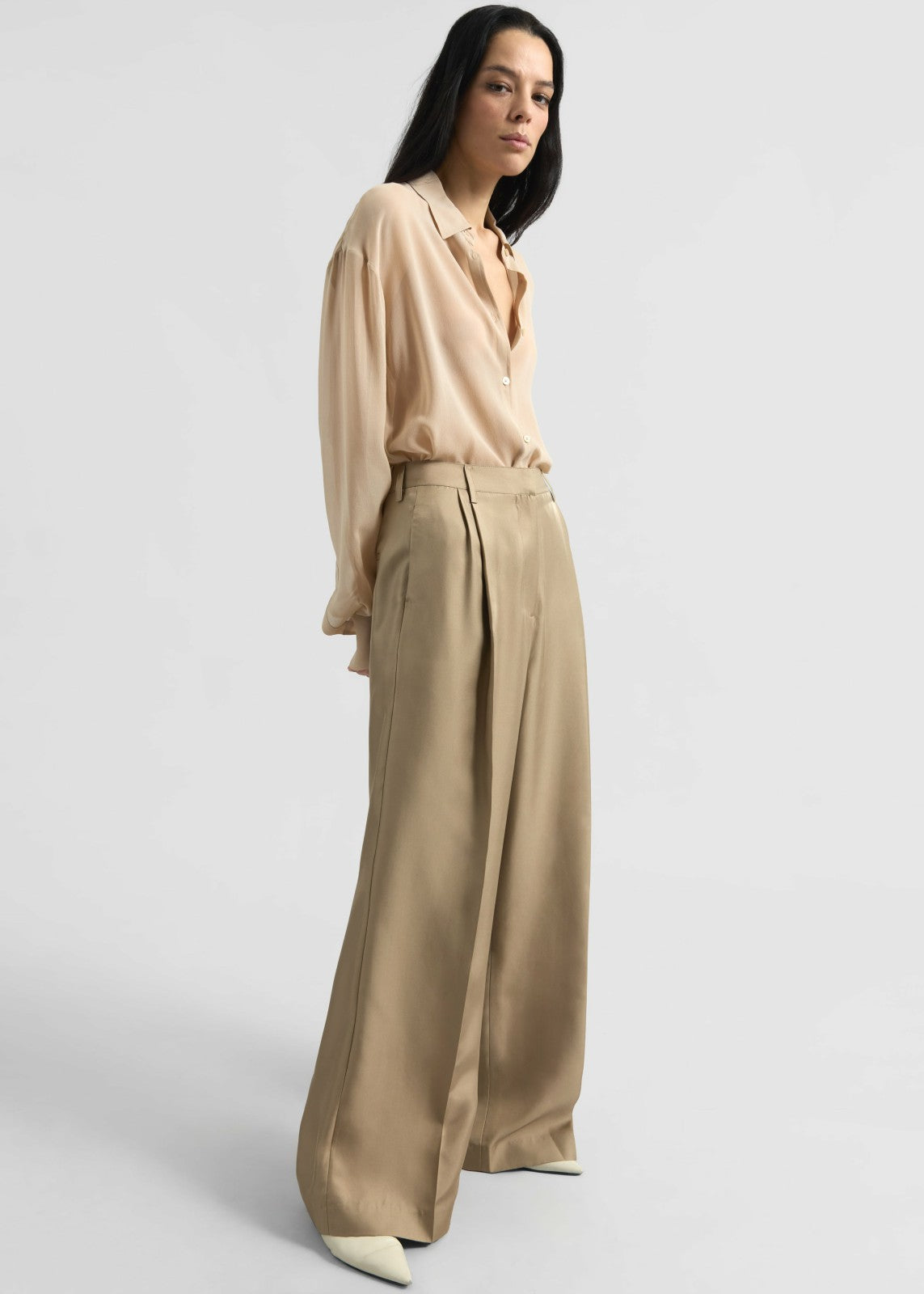 Marfa Pleated Silk Trousers - Beige