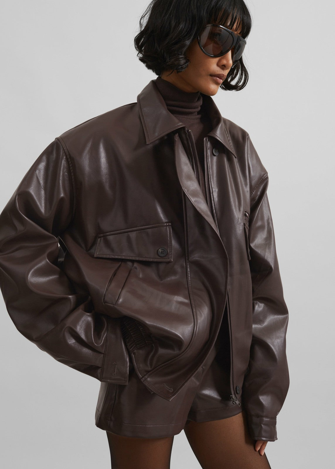 Belmont Faux Leather Jacket - Brown