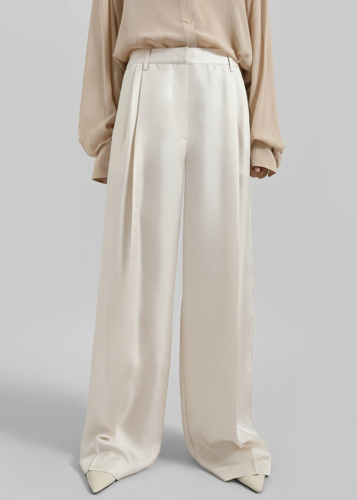 Marfa Pleated Silk Trousers - Ivory