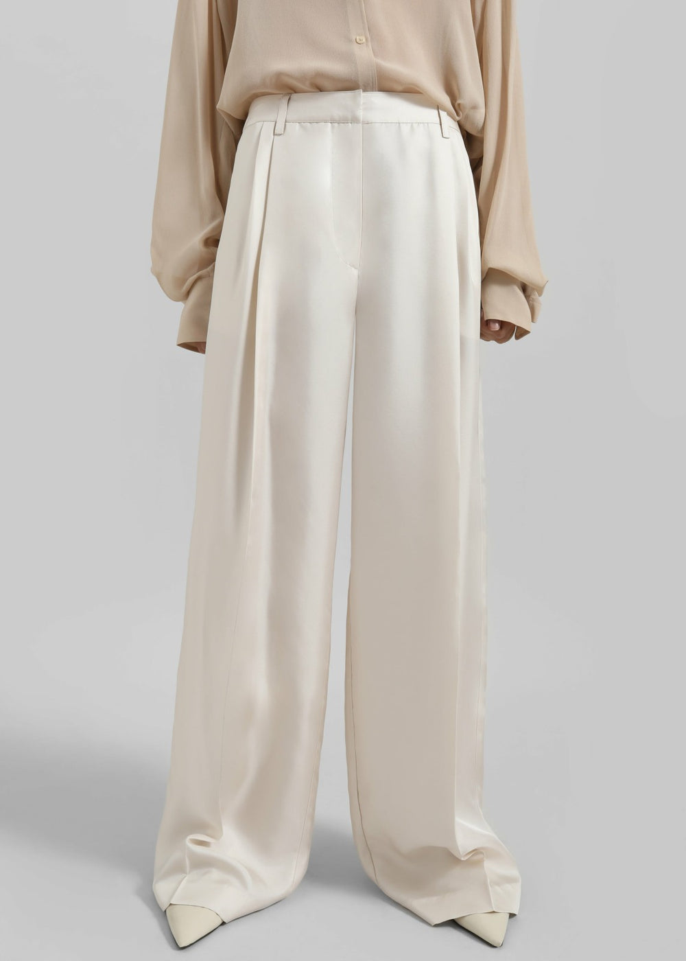 Marfa Pleated Silk Trousers - Ivory