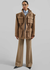 Melton Detachable Sleeve Cargo Jacket - Camel